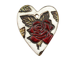 Earthenwood Studio Ceramic Oxidation w/ Red & Green Tattoo Rose 40x48mm