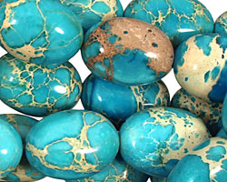 Ocean Blue Impression Jasper Puff Oval 18x13mm
