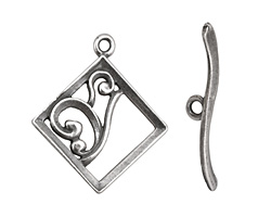 Antique Silver (plated) Diamond w/ Swirls Toggle Clasp 28x24mm, 29mm bar