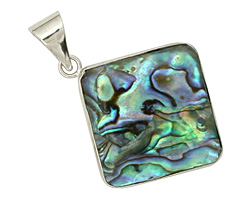 Abalone 2-Sided Silver Wrapped w/ Bail Diamond Pendant 29-30mm