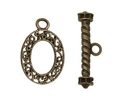 Antique Brass (plated) Filigree Toggle Clasp w/ Roped Bezel Bar 21x32mm, 37x11mm bar