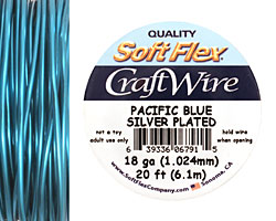 Soft Flex Silver Plated Pacific Blue Craft Wire 18 gauge, 20 ft