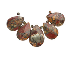 Red Creek Jasper w/ Pyrite Teardrop Pendant Set 21-25x30-35mm