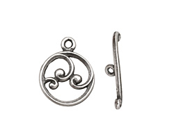 Antique Silver (plated) Circle w/ Swirls Toggle Clasp 18x15mm, 21mm bar