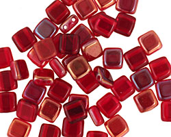 Czech Glass Twilight Siam Ruby 2-Hole Tile 6mm
