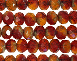 Czech Glass Peanut Butter & Jelly Fire Polished Rondelle 6x9mm