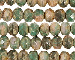Czech Glass Spring Day Leaf Fire Polished Rondelle 6x9mm