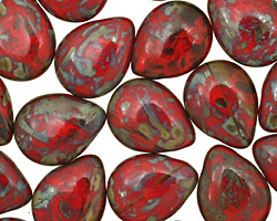 Czech Glass Opaque Red Picasso Teardrop 12x16mm