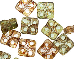 Czech Glass Spring Dew Dotted Square 10mm