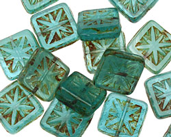 Czech Glass Caribbean Blue Flower Window Square 10mm