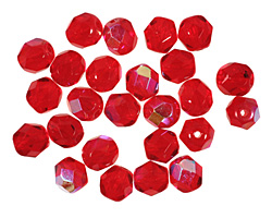 Czech Fire Polished Glass Siam Ruby AB Round 6mm