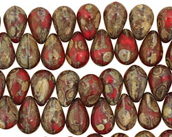 Czech Glass Opaque Red Picasso Teardrop 6x9mm