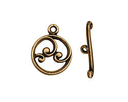 Antique Brass (plated) Circle w/ Swirls Toggle Clasp 18x15mm, 21mm bar