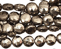 Golden Pyrite (silver tone) Faceted Puff Coin 8.5-9mm