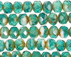 Czech Glass White Cap Sea Picasso Fire Polished Rondelle 6x9mm