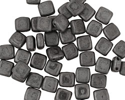 Czech Glass Matte Hematite 2-Hole Tile 6mm