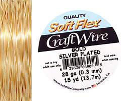 Soft Flex Silver Plated Gold Craft Wire 28 gauge, 15 yards