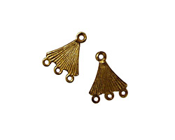 Stampt Antique Gold (plated) Etched Fan 3 Ring Connector 10x13mm
