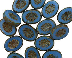 Czech Glass Opaque Cornflower Blue Picasso Oval w/ Star Window 14x10mm
