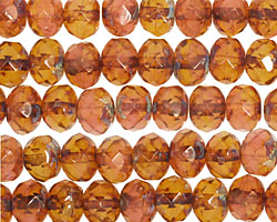 Czech Glass Rust Picasso Fire Polished Rondelle 6x9mm