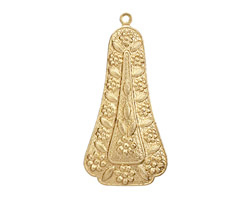 Brass Triangular Drop w/ Daisy Border Pendant 31x65mm