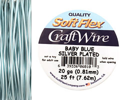 Soft Flex Silver Plated Baby Blue Craft Wire 20 gauge, 25 ft