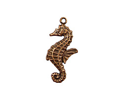 Stampt Antique Copper (plated) Sea Horse Charm 12x25mm