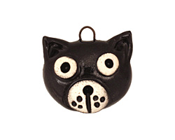 Earthenwood Studio Ceramic Spookyhead Black Kat Pendant 23x21mm