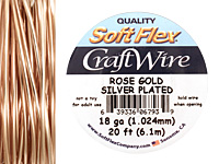 Soft Flex Silver Plated Rose Gold Craft Wire 18 gauge, 20 ft
