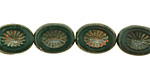 Czech Glass Opaque Emerald Picasso Oval w/ Star Window 14x10mm