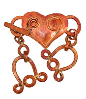 Patricia Healey Copper 3 Strand Spiral Heart Toggle Clasp 125x26mm, 22mm bar