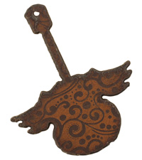The Lipstick Ranch Etched Rusted Iron Winged Guitar Pendant 62x76mm
