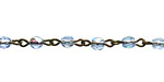 Czech Fire Polished Light Sapphire AB Faceted Oval Gunmetal (plated) Bead Chain