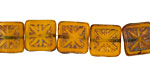 Czech Glass Opaline Orange Picasso Flower Window Square 10mm
