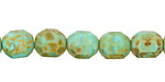 Czech Glass Picasso Blue Green Faceted Barrel 10x9mm