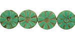 Czech Glass Emerald Picasso Flower Window Coin 12mm
