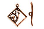 Antique Copper (plated) Diamond w/ Swirls Toggle Clasp 28x24mm, 29mm bar