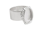 Nunn Design Sterling Silver (plated) Small Ornate Oval Bezel Adjustable Ring 15x18mm