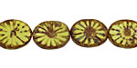 Czech Glass Vintage Chartreuse Picasso Flower Window Oval 17x13mm