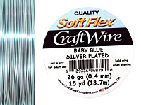 Soft Flex Silver Plated Baby Blue Craft Wire 26 gauge, 15 yards
