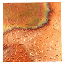 Lillypilly Flamed Scrolling Vine Embossed Patina Copper Sheet 3"x3", 36 gauge