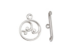 Silver (plated) Circle w/ Swirls Toggle Clasp 18x15mm, 21mm bar