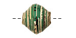 African Paper (green, white, w/black) Bicone 20x21-22mm