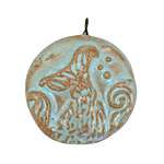 Gaea Ceramic Aqua on Tan Mermaid Tail Pendant 32-33x36-38mm