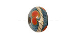 Grace Lampwork Orange Red w/ Dark Green Rondelle 9x14mm