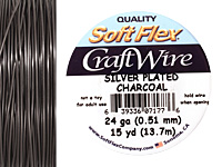 Soft Flex Silver Plated Charcoal Craft Wire 24 gauge, 15 yards