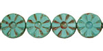 Czech Glass Turquoise Picasso Flower Window Coin 12mm