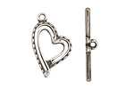 Antique Silver (plated) Stylized Heart Toggle Clasp 26x16mm, 28mm bar