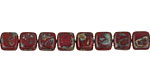 Czech Glass Opaque Red Picasso 2-Hole Tile 6mm