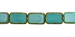 Czech Glass Turquoise Picasso Rectangle 12x8mm
